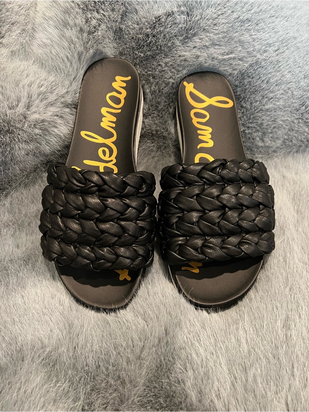 Sam Edelman Ainsle Black Braided Slide Sandals.